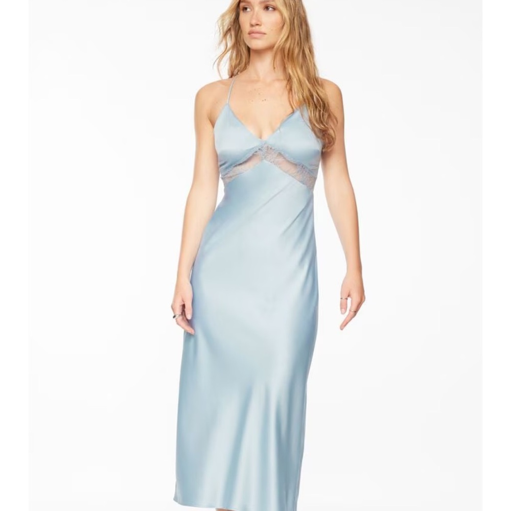 Dynamite V-Neck Blue Satin Slip Dress